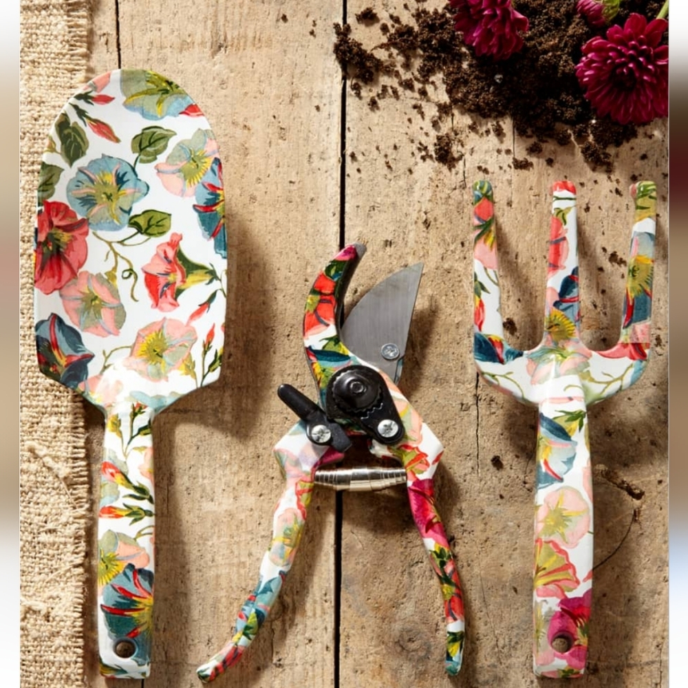 NWT -  Mackenzie Childs Morning Glory Gardening Tools - set of three, Rare Find!